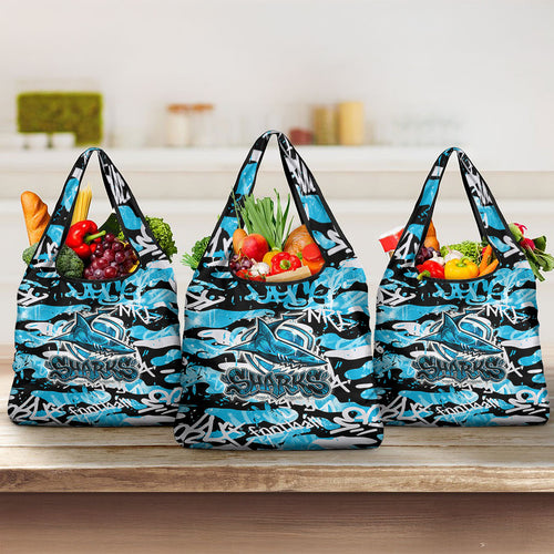 Cronulla-Sutherland Sharks Rugby Grocery Bag Graffiti Typography Urban Camo Abstract Street Style