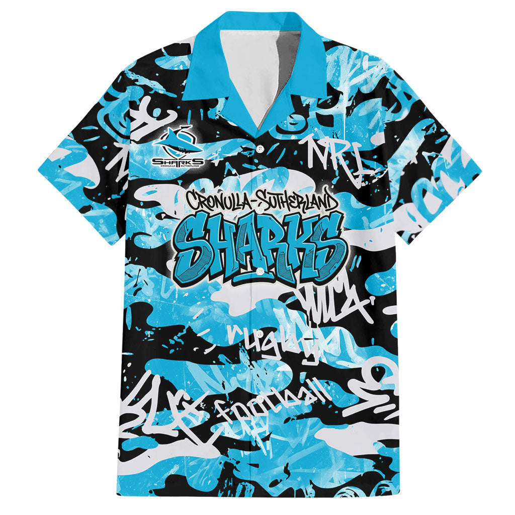 Cronulla-Sutherland Sharks Rugby Hawaiian Shirt Graffiti Typography Urban Camo Abstract Street Style