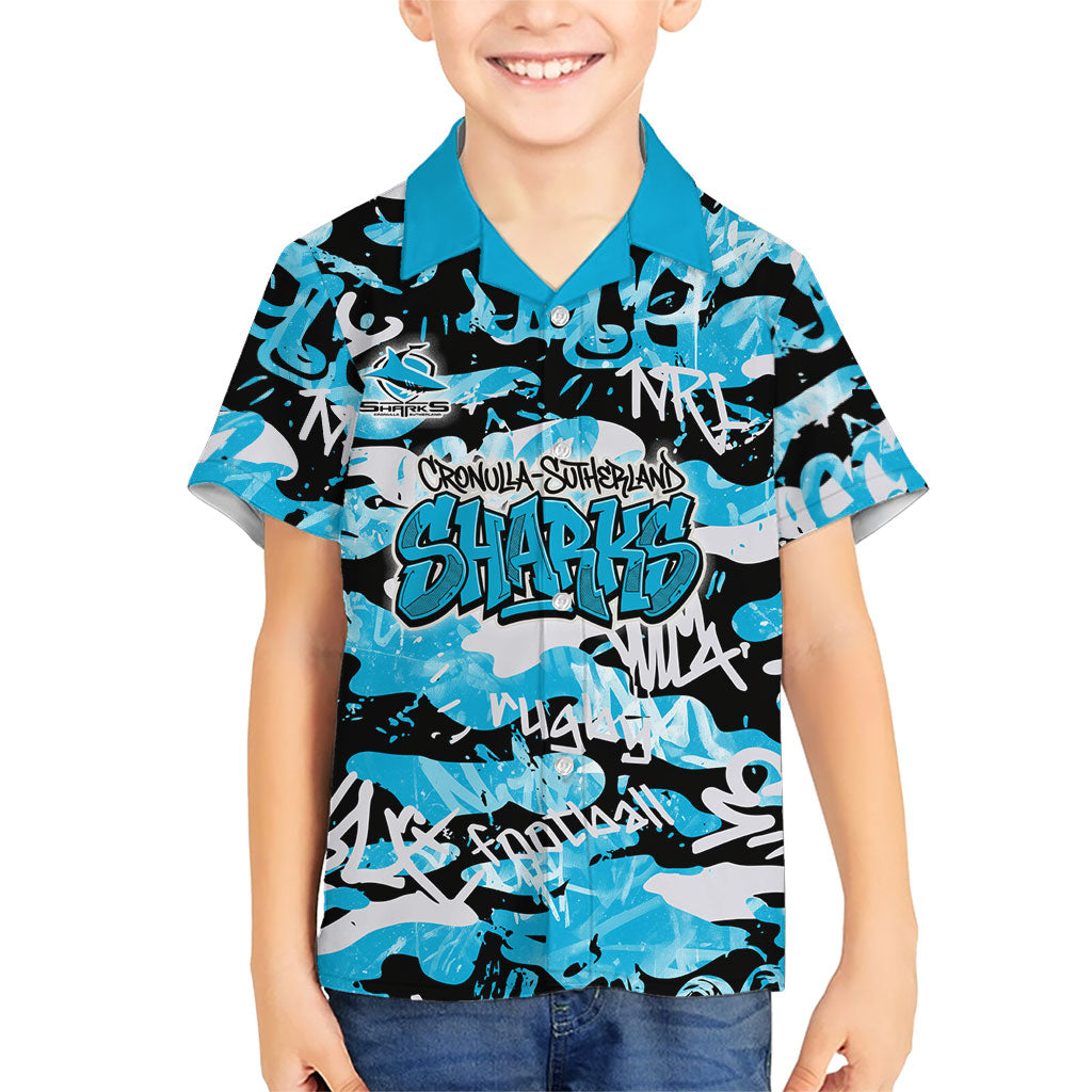 Cronulla-Sutherland Sharks Rugby Hawaiian Shirt Graffiti Typography Urban Camo Abstract Street Style