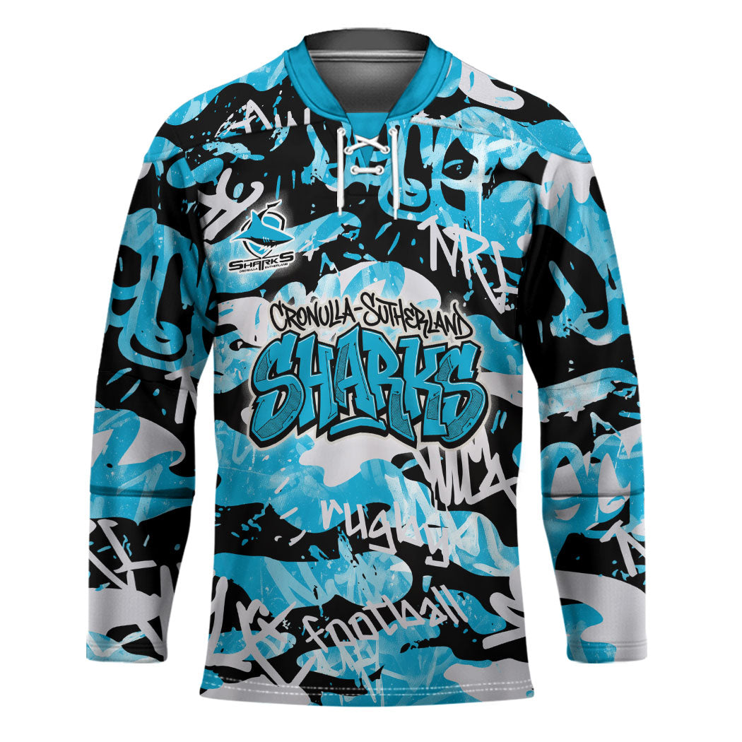 Cronulla-Sutherland Sharks Rugby Hockey Jersey Graffiti Typography Urban Camo Abstract Street Style