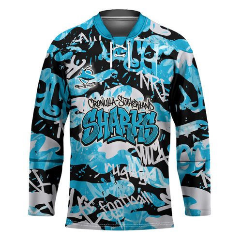 Cronulla-Sutherland Sharks Rugby Hockey Jersey Graffiti Typography Urban Camo Abstract Street Style