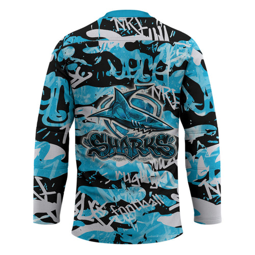 Cronulla-Sutherland Sharks Rugby Hockey Jersey Graffiti Typography Urban Camo Abstract Street Style