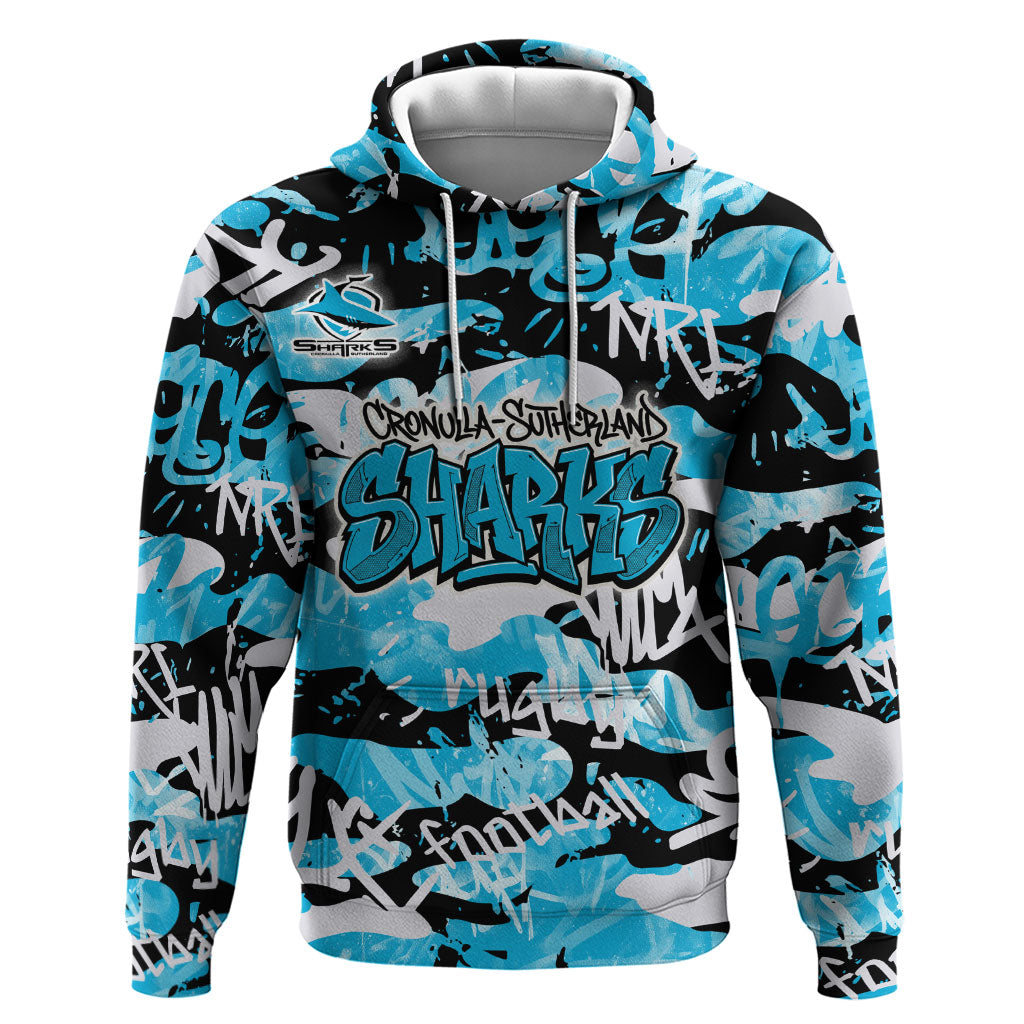 Cronulla-Sutherland Sharks Rugby Hoodie Graffiti Typography Urban Camo Abstract Street Style
