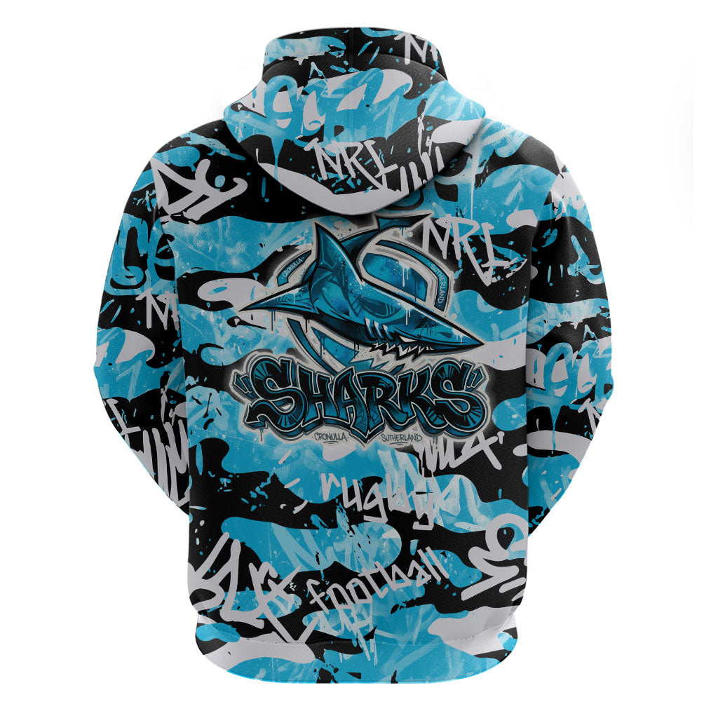 Cronulla-Sutherland Sharks Rugby Hoodie Graffiti Typography Urban Camo Abstract Street Style