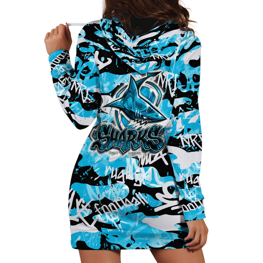 Cronulla-Sutherland Sharks Rugby Hoodie Dress Graffiti Typography Urban Camo Abstract Street Style