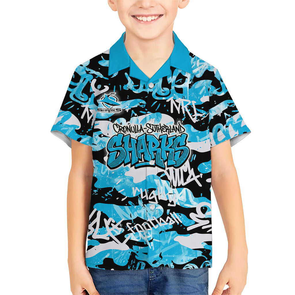 Cronulla-Sutherland Sharks Rugby Kid Hawaiian Shirt Graffiti Typography Urban Camo Abstract Street Style