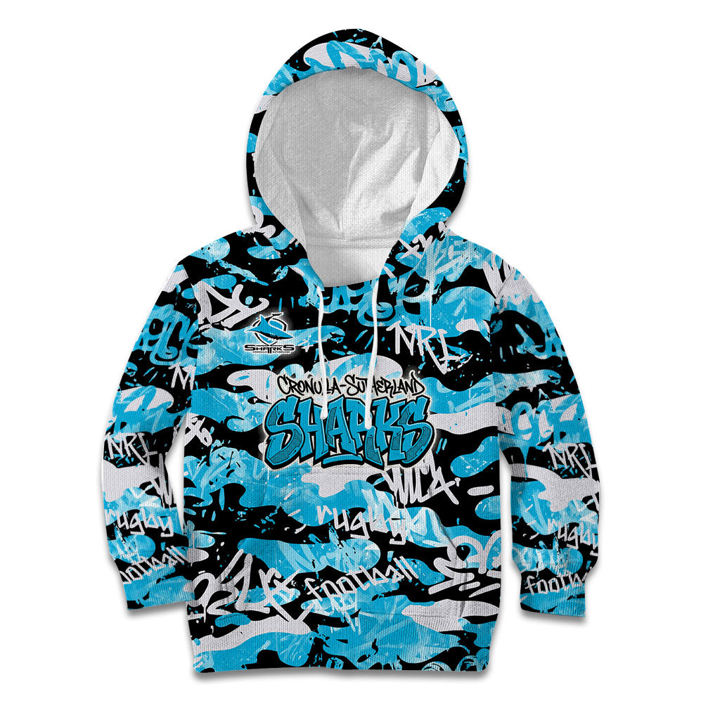 Cronulla-Sutherland Sharks Rugby Kid Hoodie Graffiti Typography Urban Camo Abstract Street Style