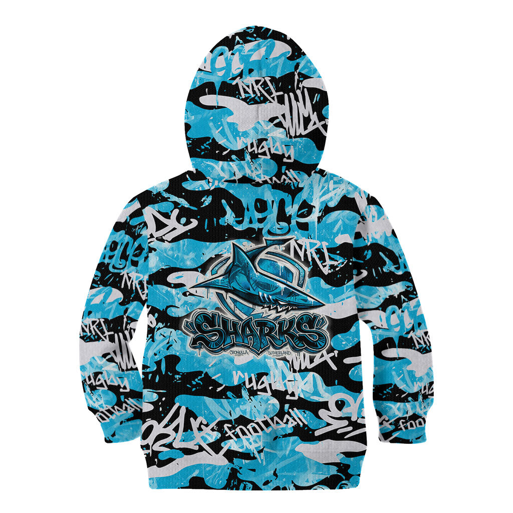 Cronulla-Sutherland Sharks Rugby Kid Hoodie Graffiti Typography Urban Camo Abstract Street Style