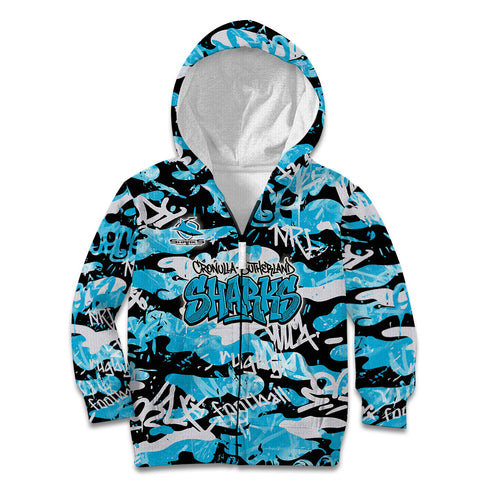 Cronulla-Sutherland Sharks Rugby Kid Hoodie Graffiti Typography Urban Camo Abstract Street Style