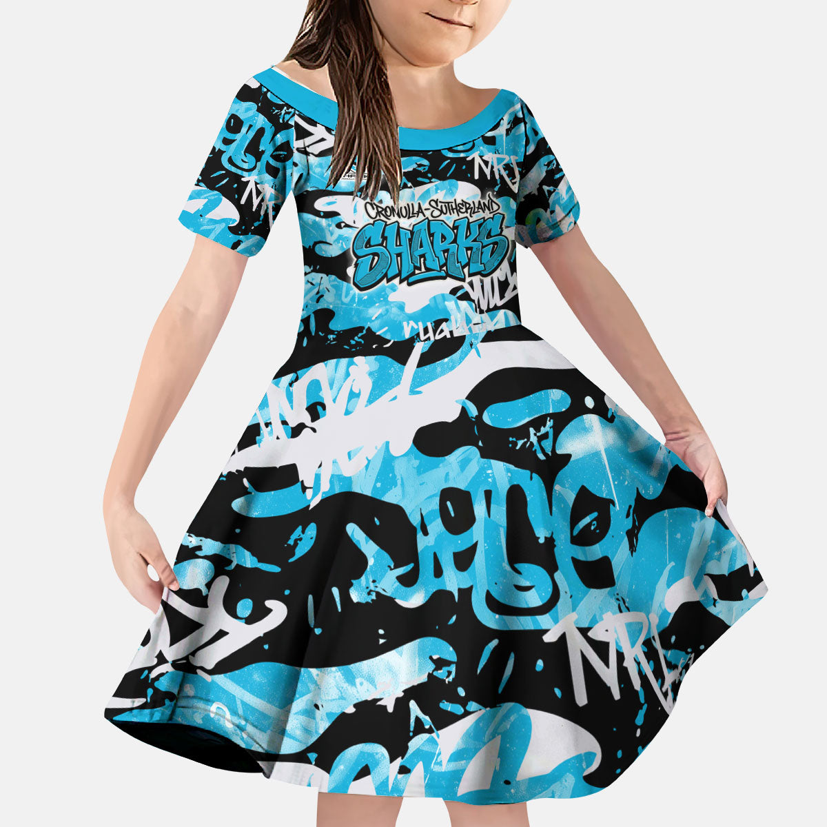 Cronulla-Sutherland Sharks Rugby Kid Short Sleeve Dress Graffiti Typography Urban Camo Abstract Street Style