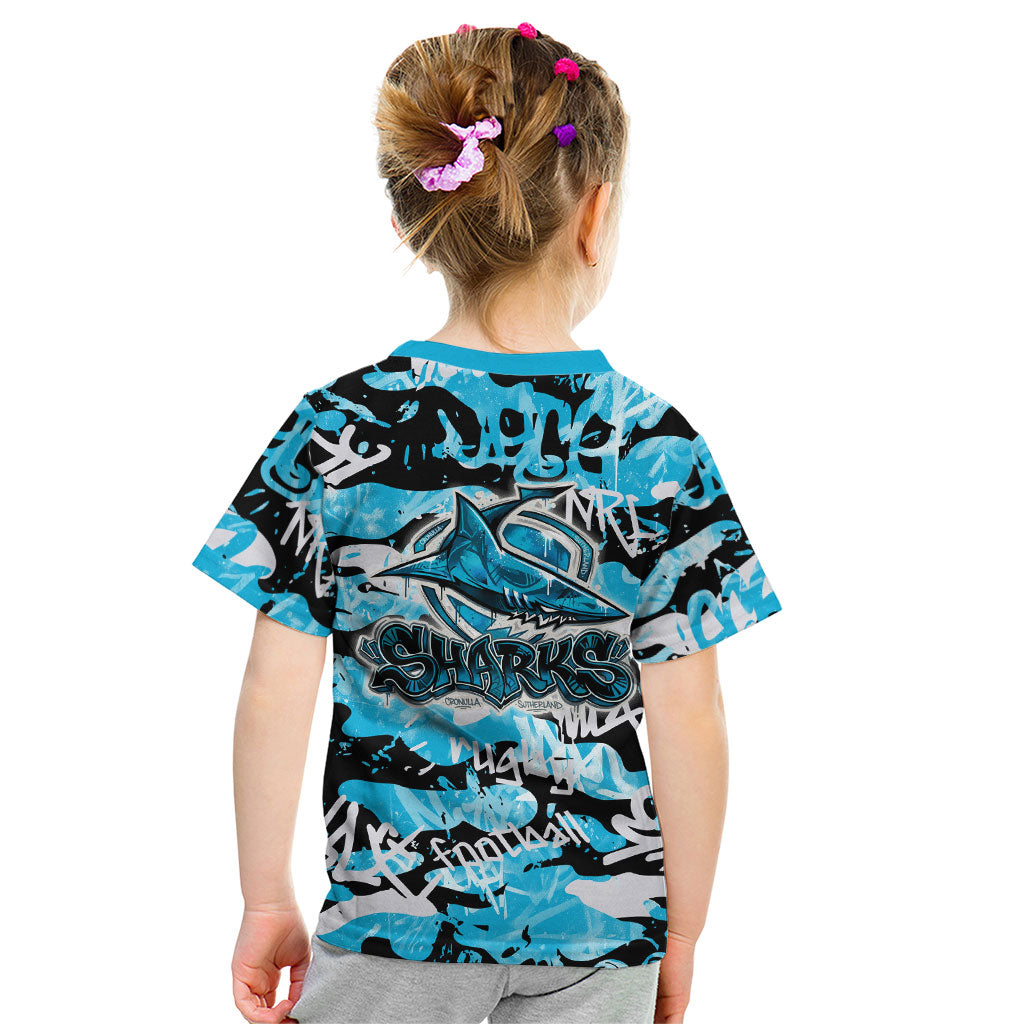 Cronulla-Sutherland Sharks Rugby Kid T Shirt Graffiti Typography Urban Camo Abstract Street Style