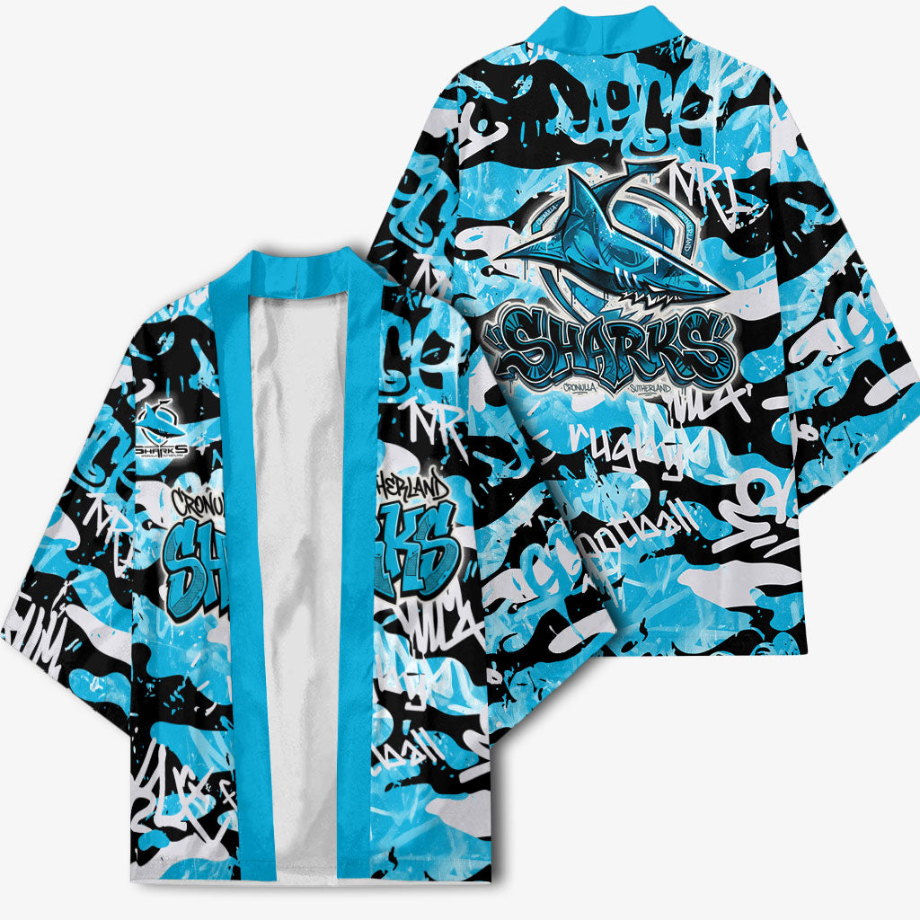 Cronulla-Sutherland Sharks Rugby Kimono Graffiti Typography Urban Camo Abstract Street Style