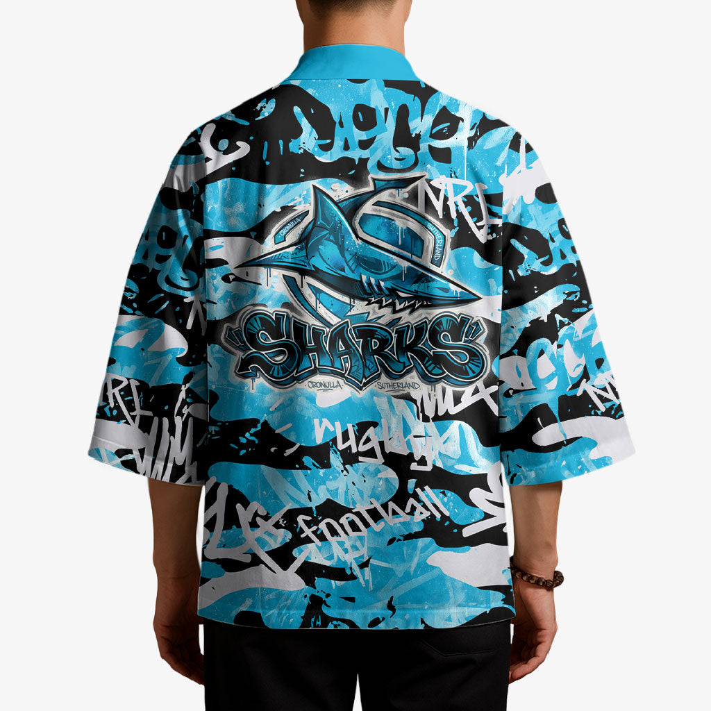 Cronulla-Sutherland Sharks Rugby Kimono Graffiti Typography Urban Camo Abstract Street Style