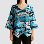 Cronulla-Sutherland Sharks Rugby Kimono Sleeve Blouse Graffiti Typography Urban Camo Abstract Street Style