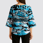 Cronulla-Sutherland Sharks Rugby Kimono Sleeve Blouse Graffiti Typography Urban Camo Abstract Street Style