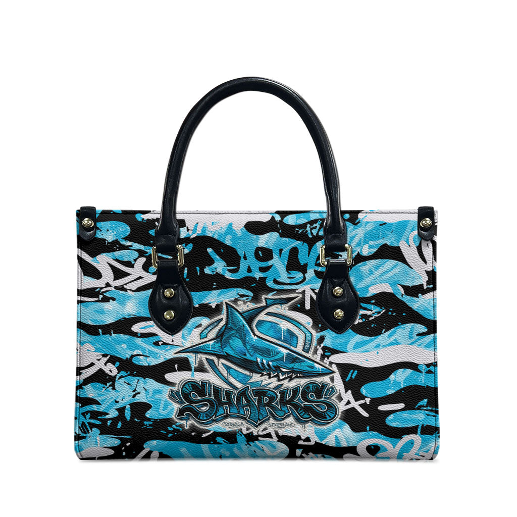 Cronulla-Sutherland Sharks Rugby Leather Bag Graffiti Typography Urban Camo Abstract Street Style