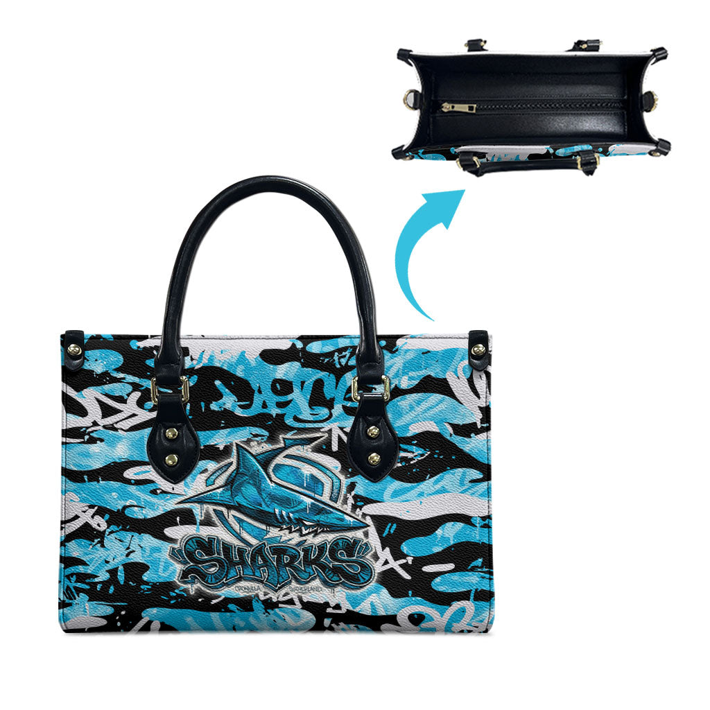 Cronulla-Sutherland Sharks Rugby Leather Bag Graffiti Typography Urban Camo Abstract Street Style