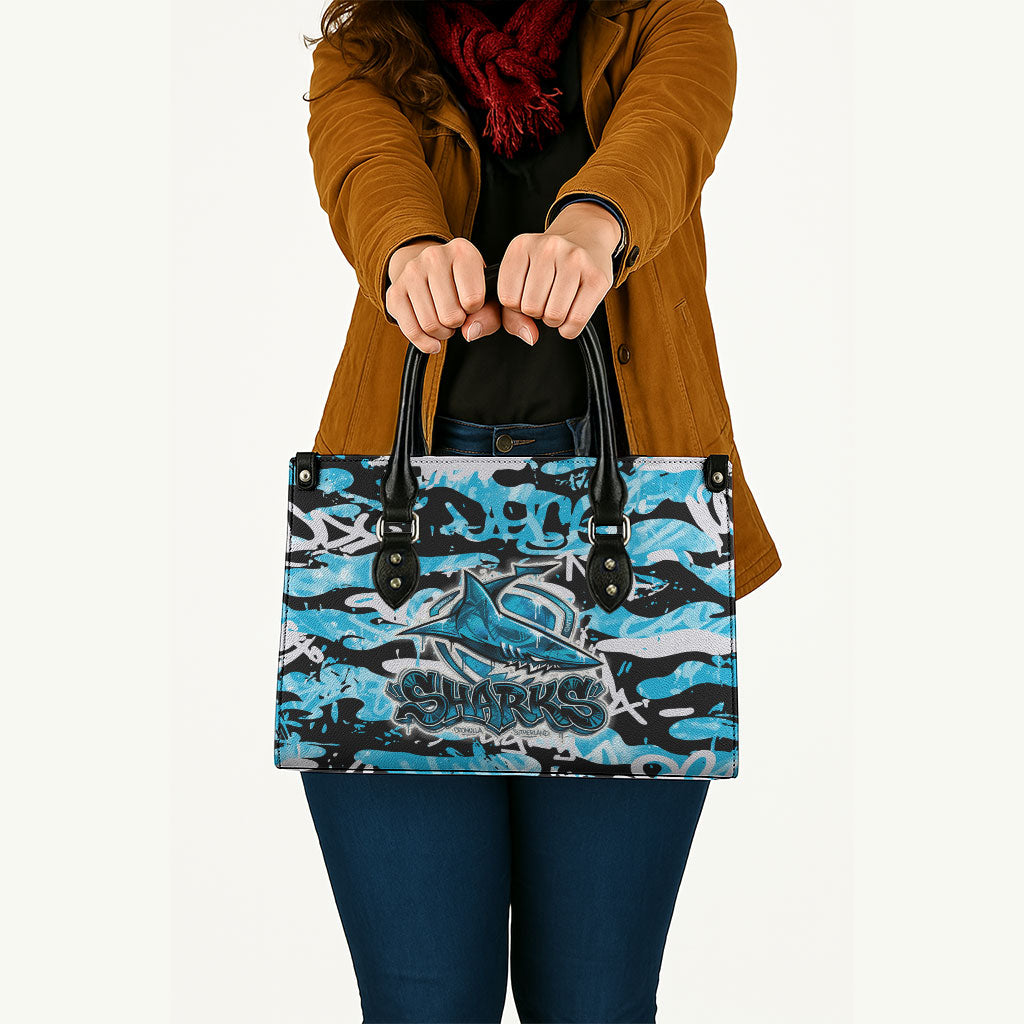 Cronulla-Sutherland Sharks Rugby Leather Bag Graffiti Typography Urban Camo Abstract Street Style