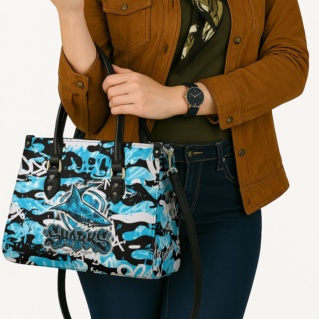 Cronulla-Sutherland Sharks Rugby Leather Bag Graffiti Typography Urban Camo Abstract Street Style
