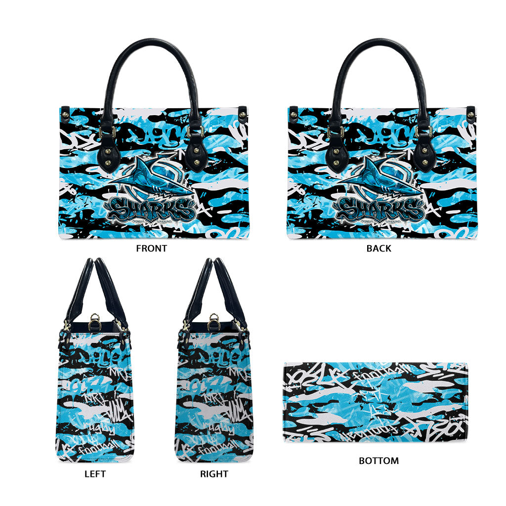 Cronulla-Sutherland Sharks Rugby Leather Bag Graffiti Typography Urban Camo Abstract Street Style