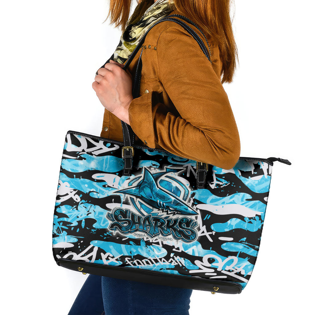 Cronulla-Sutherland Sharks Rugby Leather Tote Bag Graffiti Typography Urban Camo Abstract Street Style