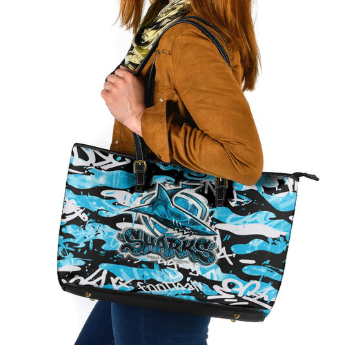 Cronulla-Sutherland Sharks Rugby Leather Tote Bag Graffiti Typography Urban Camo Abstract Street Style