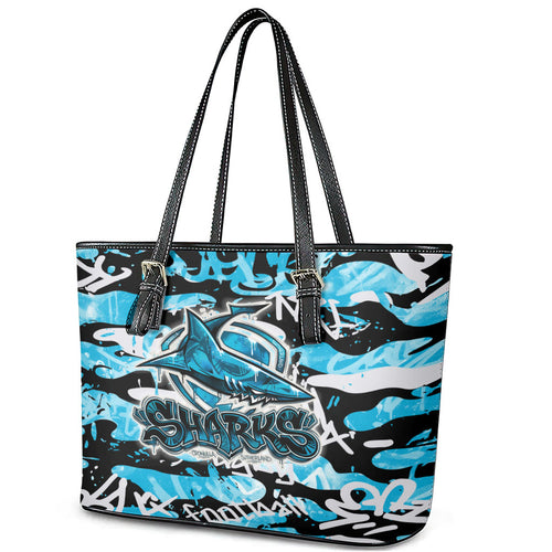 Cronulla-Sutherland Sharks Rugby Leather Tote Bag Graffiti Typography Urban Camo Abstract Street Style