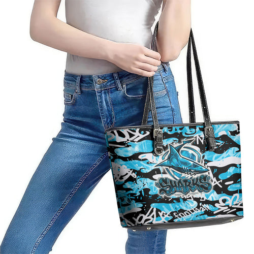 Cronulla-Sutherland Sharks Rugby Leather Tote Bag Graffiti Typography Urban Camo Abstract Street Style