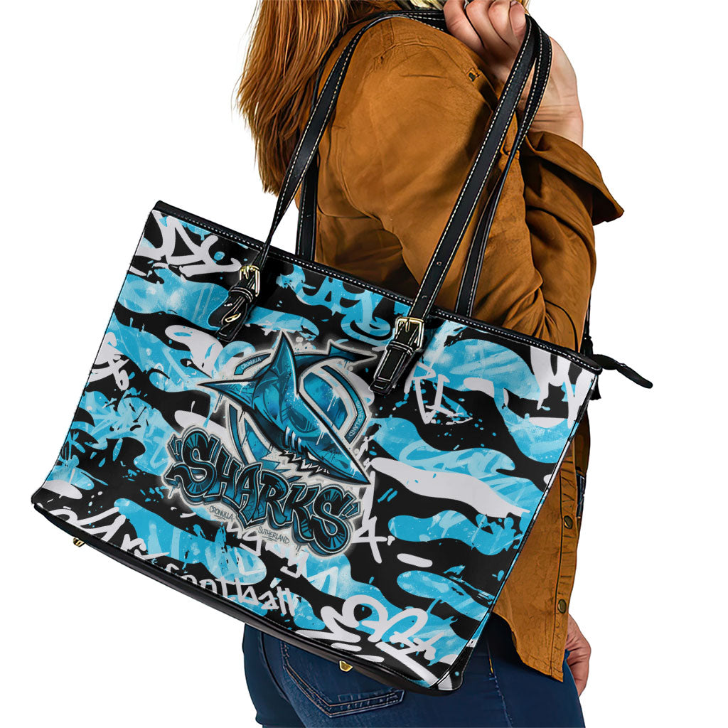 Cronulla-Sutherland Sharks Rugby Leather Tote Bag Graffiti Typography Urban Camo Abstract Street Style