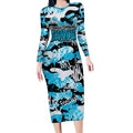 Cronulla-Sutherland Sharks Rugby Long Sleeve Bodycon Dress Graffiti Typography Urban Camo Abstract Street Style