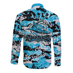 Cronulla-Sutherland Sharks Rugby Long Sleeve Button Shirt Graffiti Typography Urban Camo Abstract Street Style