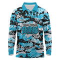 Cronulla-Sutherland Sharks Rugby Long Sleeve Polo Shirt Graffiti Typography Urban Camo Abstract Street Style