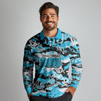 Cronulla-Sutherland Sharks Rugby Long Sleeve Polo Shirt Graffiti Typography Urban Camo Abstract Street Style