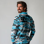 Cronulla-Sutherland Sharks Rugby Long Sleeve Polo Shirt Graffiti Typography Urban Camo Abstract Street Style