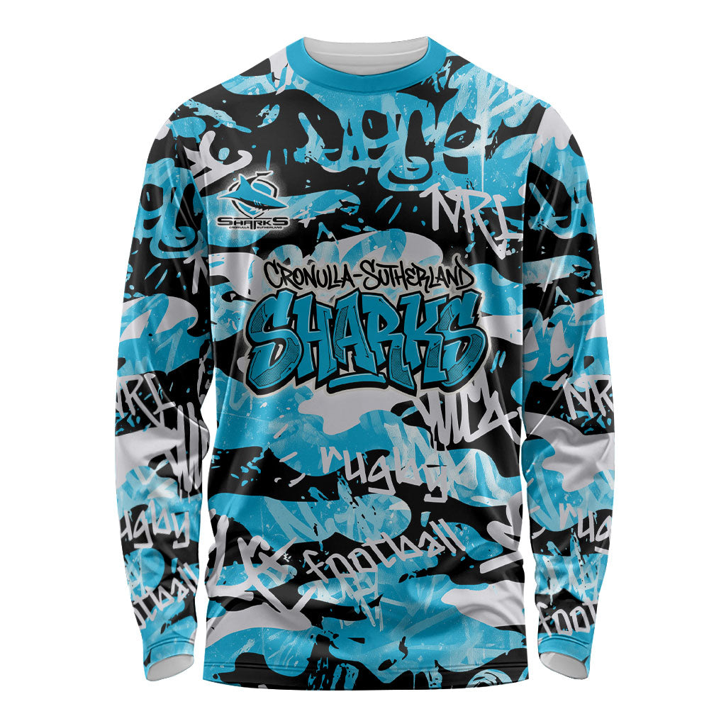 Cronulla-Sutherland Sharks Rugby Long Sleeve Shirt Graffiti Typography Urban Camo Abstract Street Style