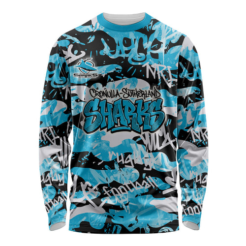 Cronulla-Sutherland Sharks Rugby Long Sleeve Shirt Graffiti Typography Urban Camo Abstract Street Style