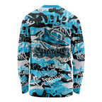 Cronulla-Sutherland Sharks Rugby Long Sleeve Shirt Graffiti Typography Urban Camo Abstract Street Style