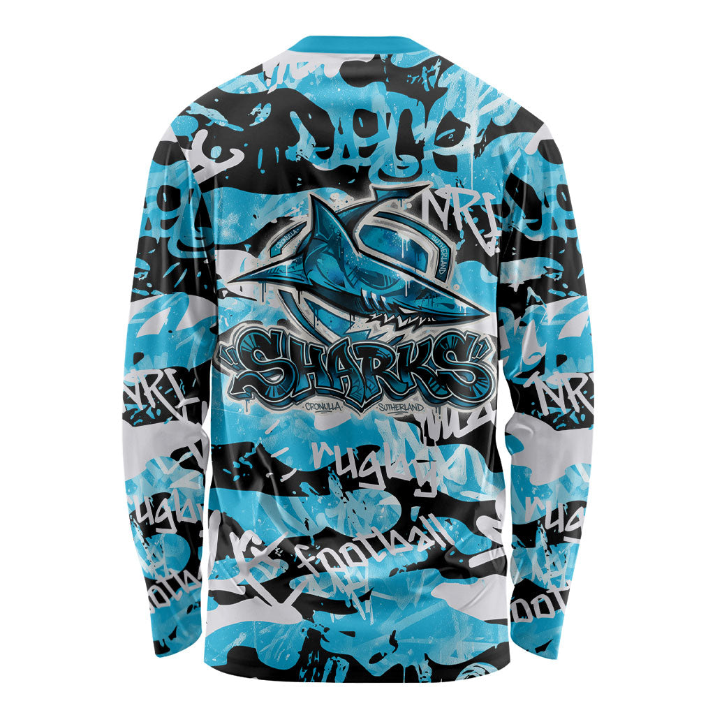 Cronulla-Sutherland Sharks Rugby Long Sleeve Shirt Graffiti Typography Urban Camo Abstract Street Style