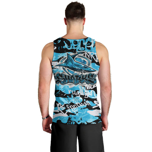 Cronulla-Sutherland Sharks Rugby Men Tank Top Graffiti Typography Urban Camo Abstract Street Style