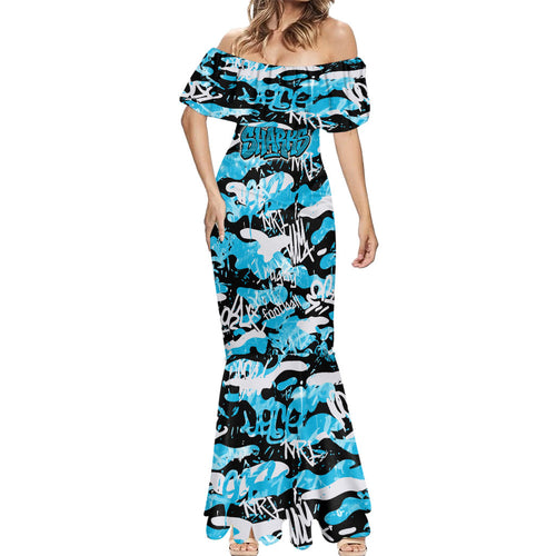 Cronulla-Sutherland Sharks Rugby Mermaid Dress Graffiti Typography Urban Camo Abstract Street Style