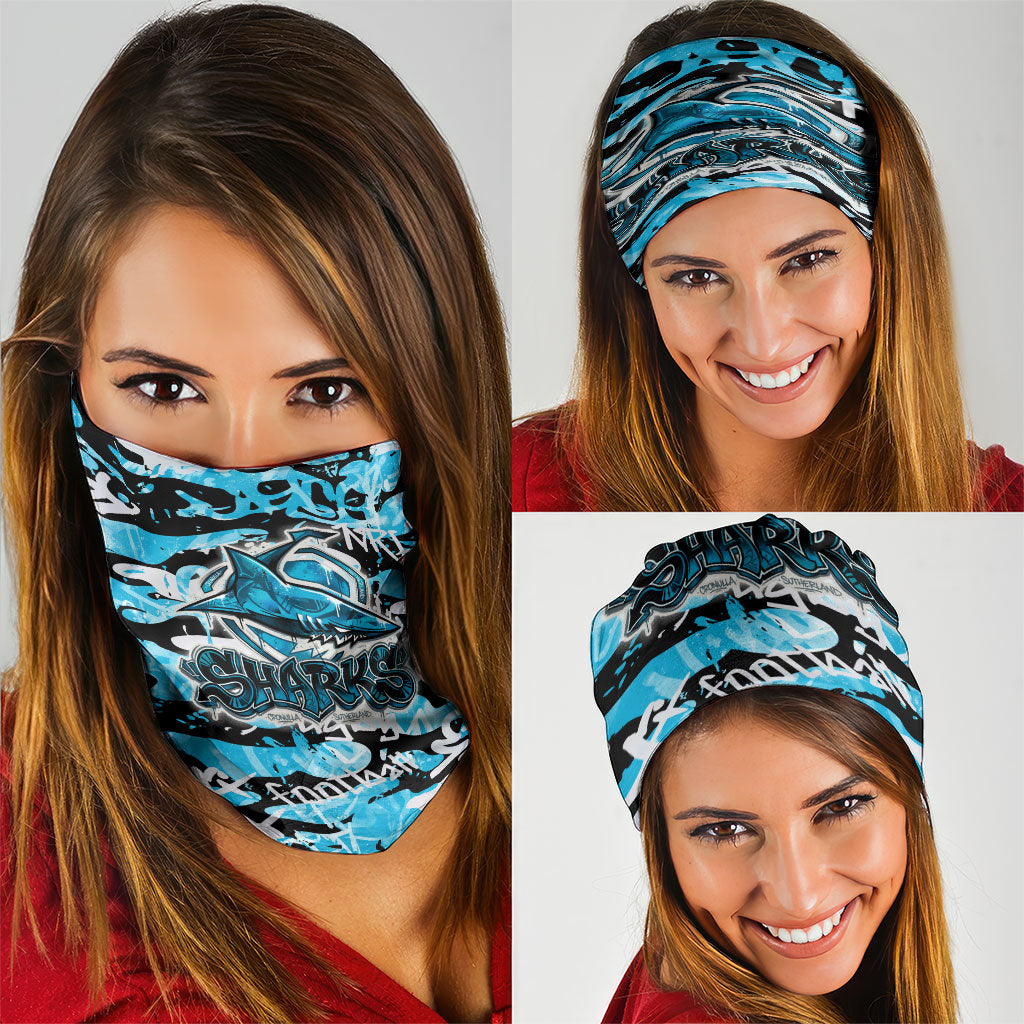 Cronulla-Sutherland Sharks Rugby Neck Gaiter Graffiti Typography Urban Camo Abstract Street Style