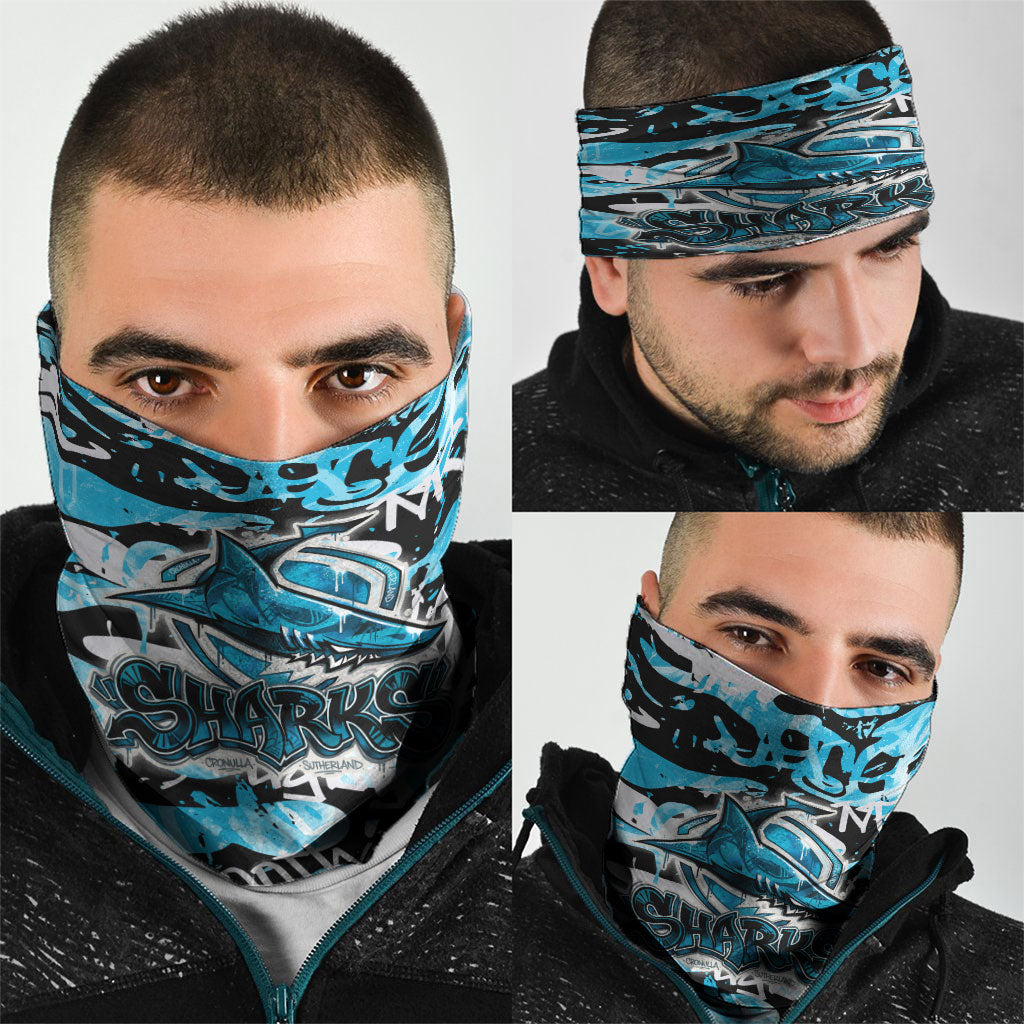 Cronulla-Sutherland Sharks Rugby Neck Gaiter Graffiti Typography Urban Camo Abstract Street Style