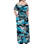 Cronulla-Sutherland Sharks Rugby Off Shoulder Maxi Dress Graffiti Typography Urban Camo Abstract Street Style
