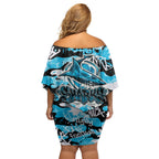Cronulla-Sutherland Sharks Rugby Off Shoulder Short Dress Graffiti Typography Urban Camo Abstract Street Style