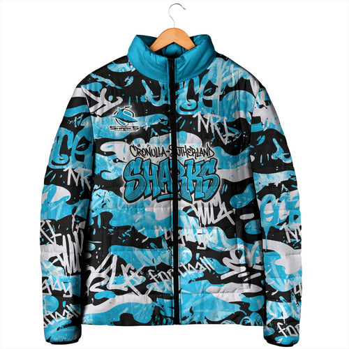 Cronulla-Sutherland Sharks Rugby Padded Jacket Graffiti Typography Urban Camo Abstract Street Style