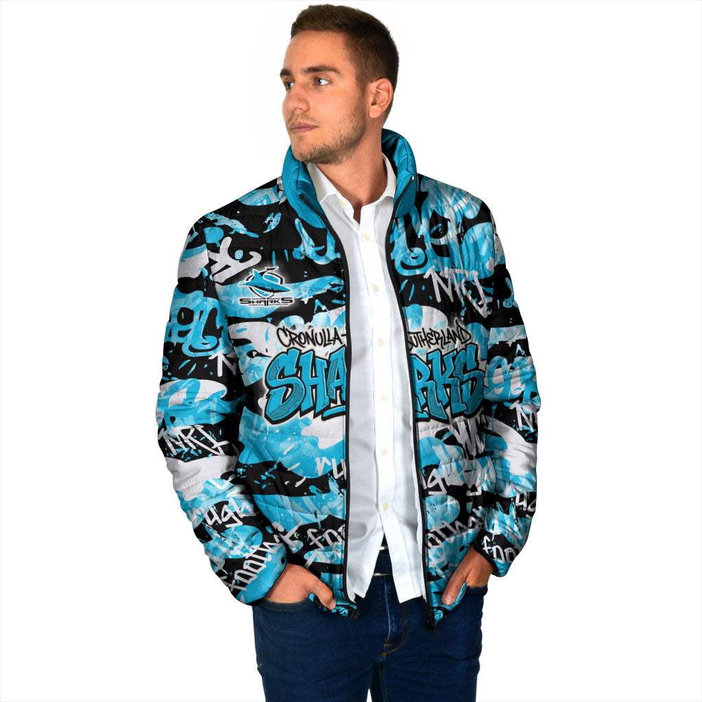 Cronulla-Sutherland Sharks Rugby Padded Jacket Graffiti Typography Urban Camo Abstract Street Style