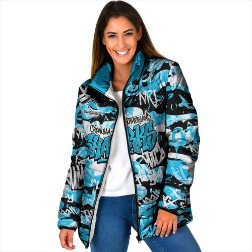 Cronulla-Sutherland Sharks Rugby Padded Jacket Graffiti Typography Urban Camo Abstract Street Style