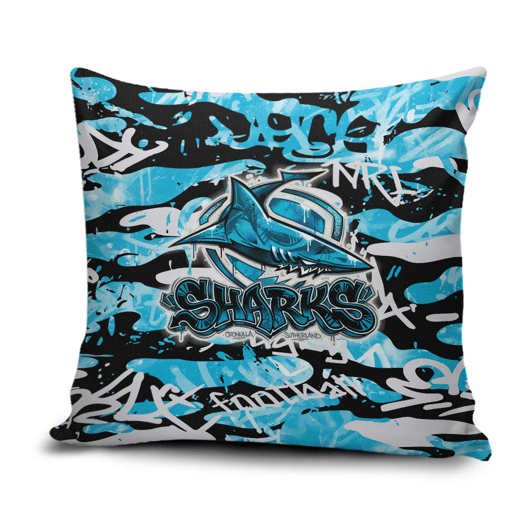 Cronulla-Sutherland Sharks Rugby Pillow Cover Graffiti Typography Urban Camo Abstract Street Style