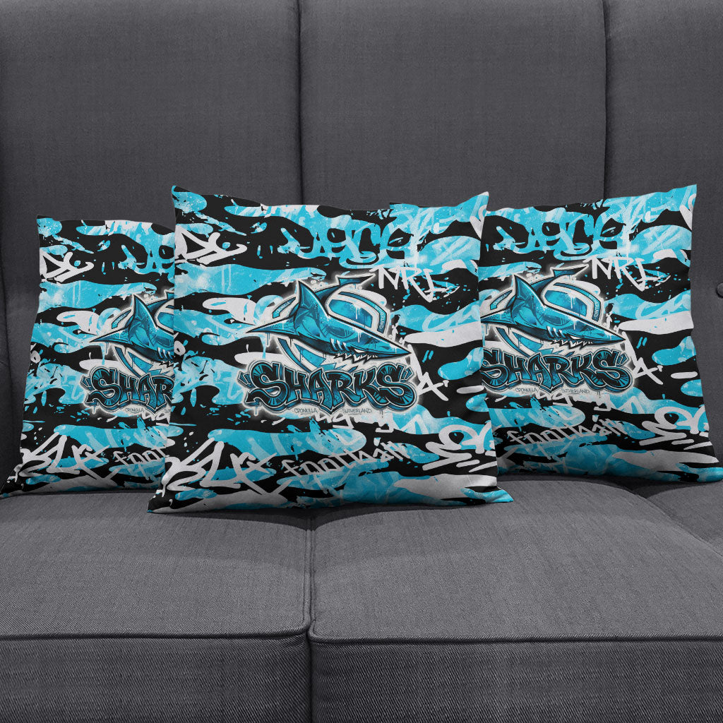 Cronulla-Sutherland Sharks Rugby Pillow Cover Graffiti Typography Urban Camo Abstract Street Style
