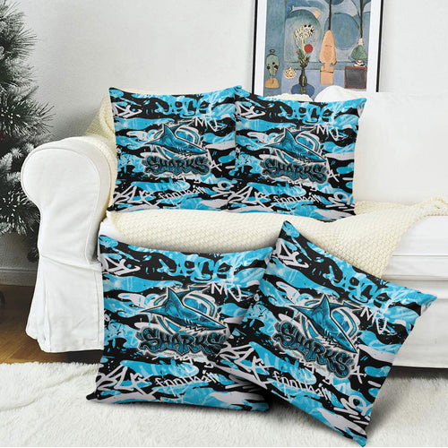 Cronulla-Sutherland Sharks Rugby Pillow Cover Graffiti Typography Urban Camo Abstract Street Style